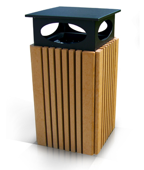 Tall 40 Gallon Recycled Plastic Square Trash Can with Rain Cap - 165 lbs.