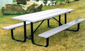 Model S8-P | Traditional Thermoplastic Solid Plank Picnic Tables (Gray/Black)