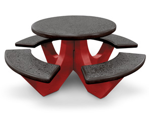 Model TF312512-CUS3 | Polished Concrete Round Picnic Table (Ground & Polished Charcoal Top & Seats/Target Red Frame)