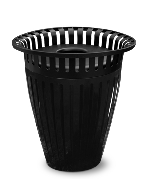 Model TR32 | 32 Gallon Thermoplastic Coated Ribbed Steel Trash Receptacle with Crown Top (Black)