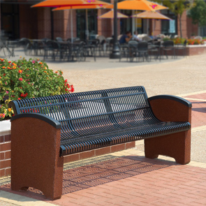 Model TSSCBEN6 | Thermoplastic and Aggregate Park Bench (Black Perforated Metal/Alpine Red Aggregate)