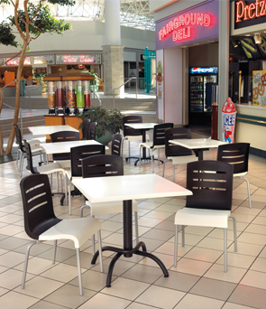 Domino Stacking Chairs and Table Set (Black/White Chairs, White Table Top)